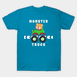Cartoon vector of monster truck with little animal driver. T-Shirt